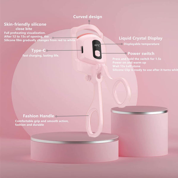 2024 New Lcd Portable Electric Heated Curler Temperature Control Long Lasting Curls Thermal Eyelash Curler Makeup Tools