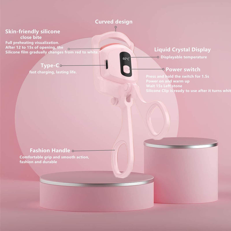 2024 New Lcd Portable Electric Heated Curler Temperature Control Long Lasting Curls Thermal Eyelash Curler Makeup Tools