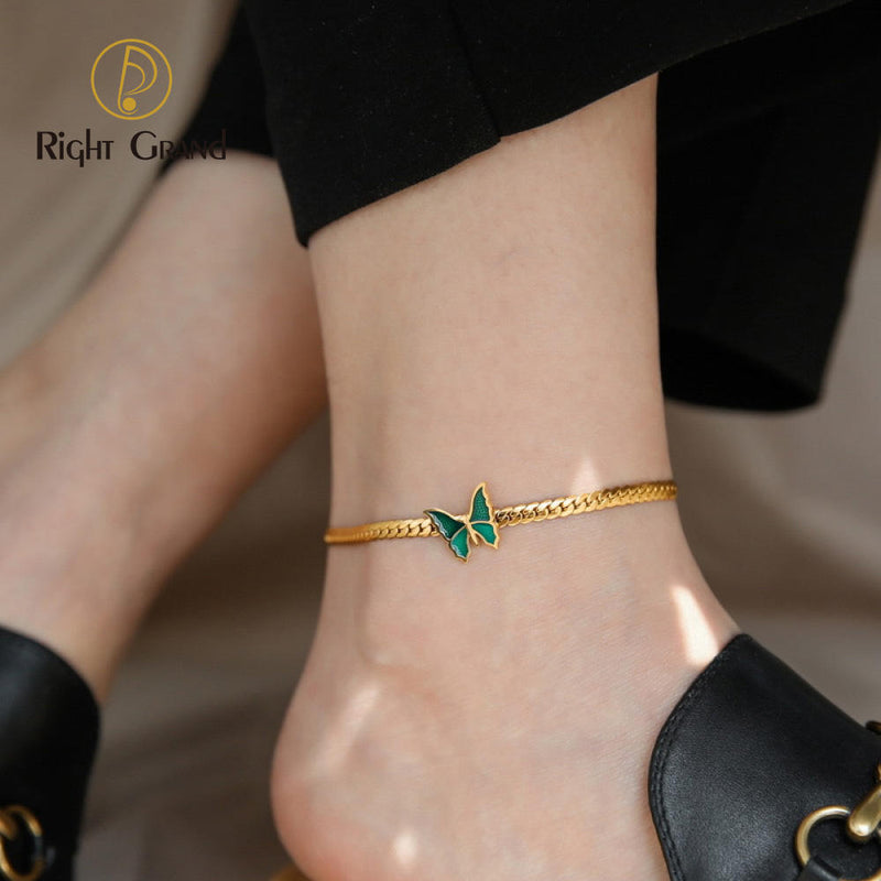 Fashion Jewelry Anklets 18K Gold Butterfly Anklet Stainless Steel Non Tarnish Link Anklet