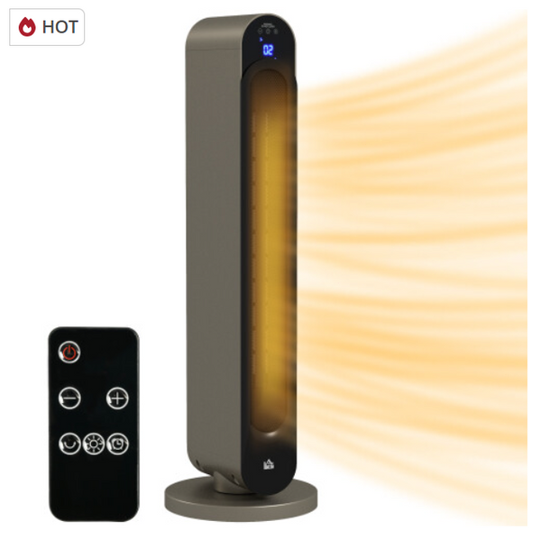 HOMCOM 2200W Ceramic Heater for Home with Remote Control, 12H Timer, Silver UK