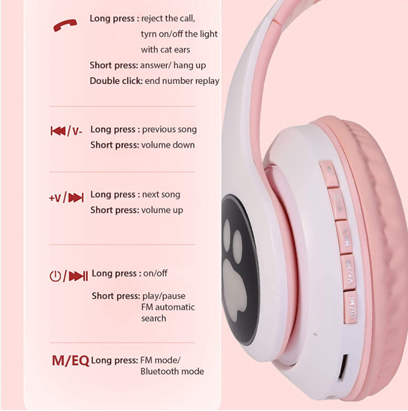 Wireless Noise Cancelling Over-Ear Headphones, Built-in Microphone, Headphones Cat Ear Wireless Headphones UK