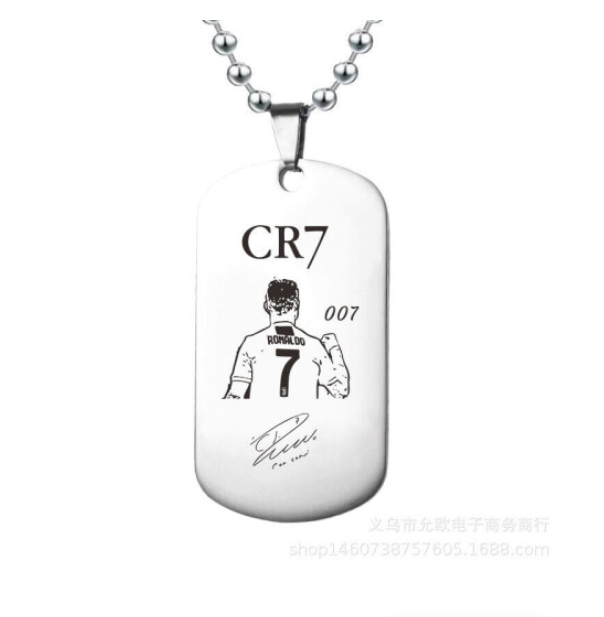 Football CR 7 Necklace C Ronaldo Stainless Steel Pendant Titanium 22" Chain--SilverUK