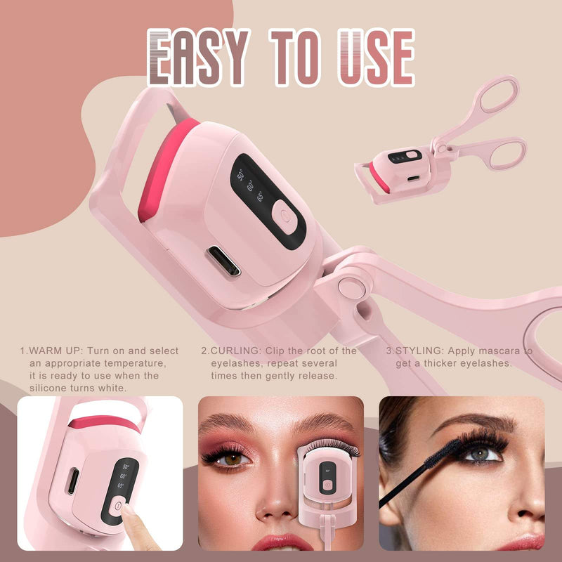 2024 New Lcd Portable Electric Heated Curler Temperature Control Long Lasting Curls Thermal Eyelash Curler Makeup Tools