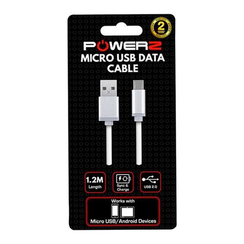 Powerz USB Data Charger Cable for Micro USB 1.2m - White