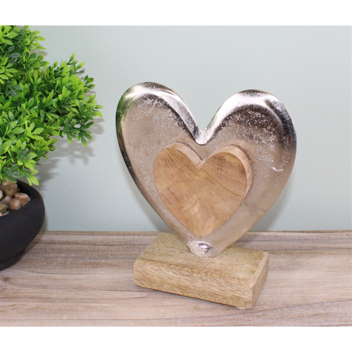 Metal and Wood Standing Heart Decoration