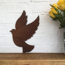 Rusted DOVE Sign Metal Home Garden Ornament Sign Bird Animal Feature wall fence UK