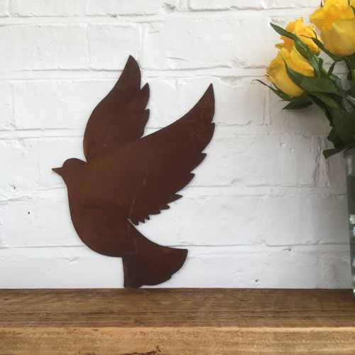 Rusted DOVE Sign Metal Home Garden Ornament Sign Bird Animal Feature wall fence UK