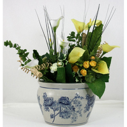 Ceramic Planter, Vintage Blue & White Magnolia Design