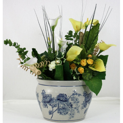 Ceramic Planter, Vintage Blue & White Magnolia Design