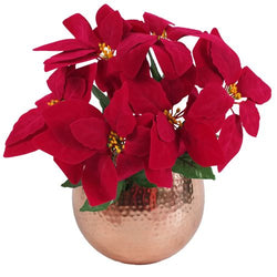 Artificial Christmas Xmas Red Poinsettia 40cm Copper Hammered Metal Planter UK