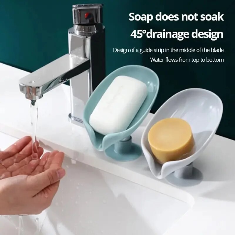 2pcs Drain Soap Holder Leaf Shape Soap Box Suction Cup Tray Drying Rack for Shower Sponge Container Kitchen Bathroom Accessories